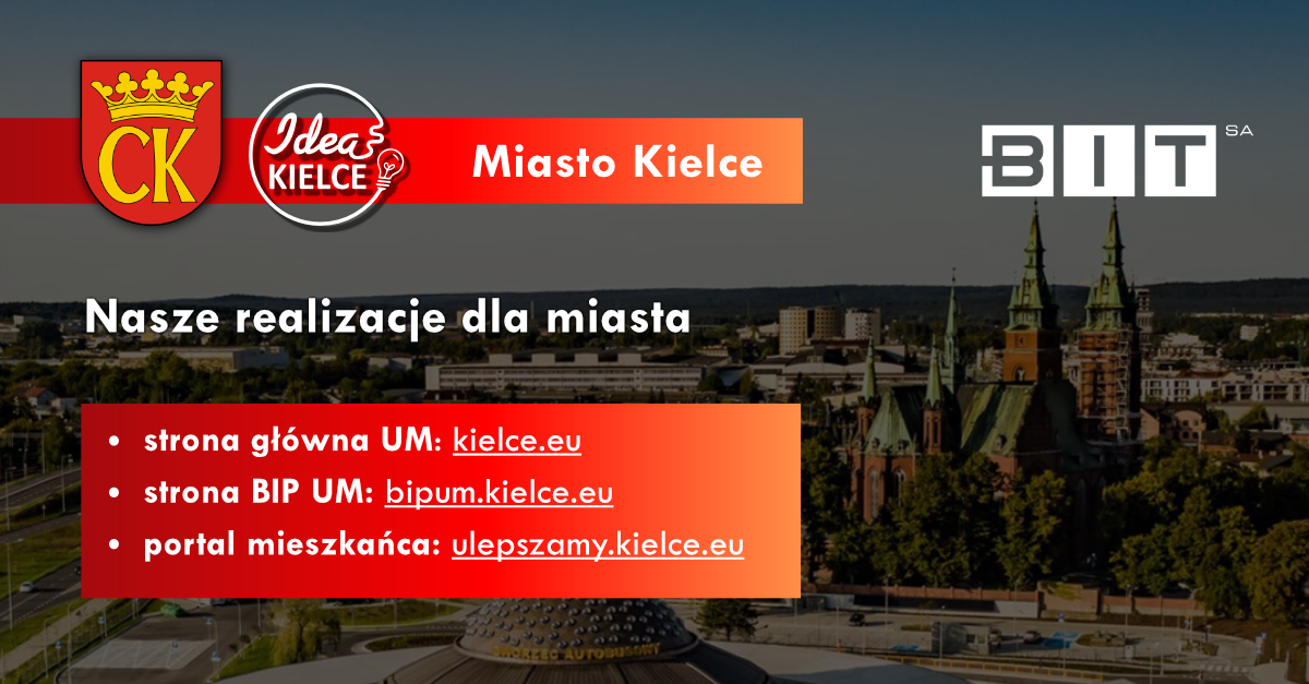 Grafika promocyjna realizacji produktów cyfrowych przez BIT S.A. w mieście Kielce