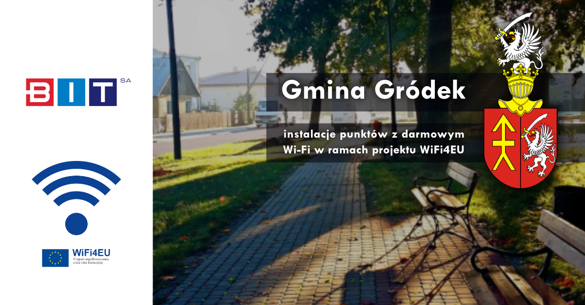 Grafika promocyjna instalacji hot spotów w Gminie Gródek w ramach programu WiFi4EU